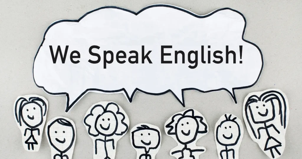「We Speak English!」の吹き出しとイラスト。英語対応が求められる寿司店の特徴について説明するセクションに関連。